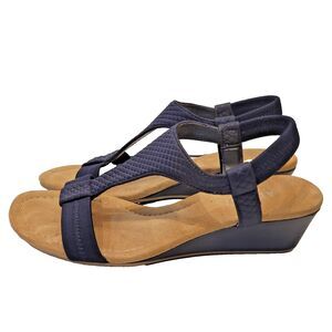 Alfani Step n' Flex Vacanzaa Wedge Sandals Navy Blue Womens 5 M Comfort T-Strap